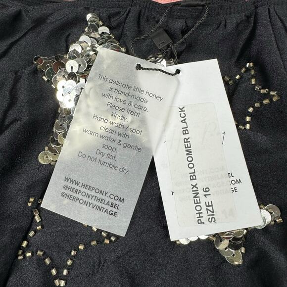 HER PONY Phoenix Bloomer Size 16 US 12 Black Star Sequin Beaded NWT Festival - Picture 3 of 11